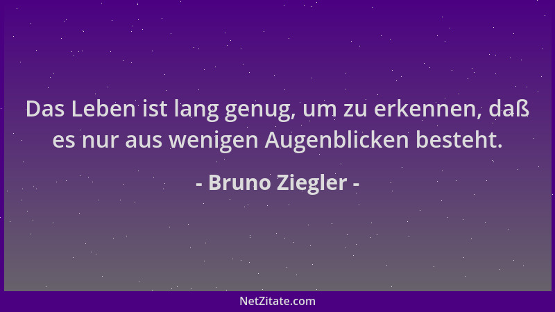 Bruno Ziegler - Das Leben ist lang genug, um zu erkennen, daß es nur aus wenigen Augenblicken besteht....