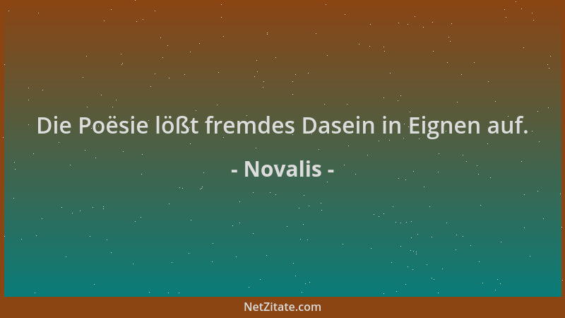 Novalis - Die Poësie lößt fremdes Dasein in Eignen auf....