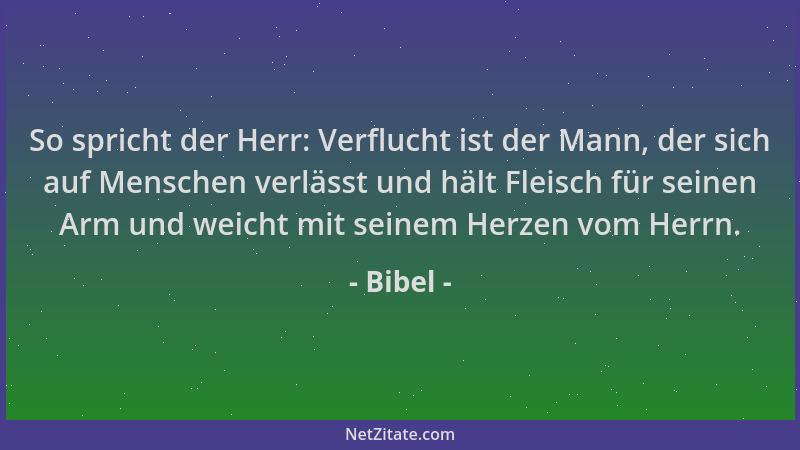 Bibel - So spricht der Herr: Verflucht ist der Mann, der sich auf Menschen verlässt und hält Fleisch für seinen Arm und wei...