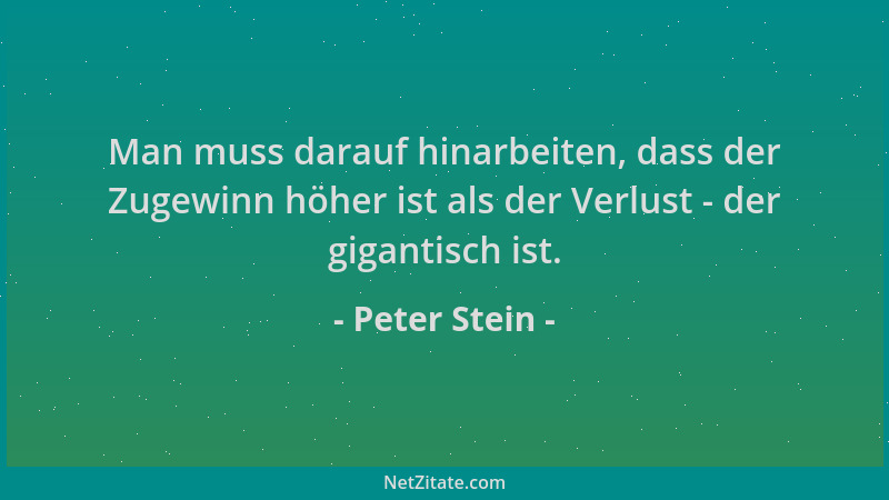 Peter Stein - Man muss darauf hinarbeiten, dass der Zugewinn höher ist als der Verlust - der gigantisch ist....