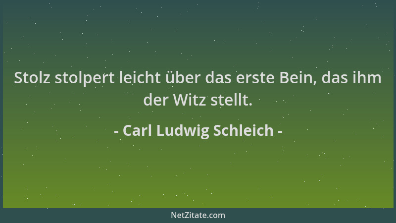 Carl Ludwig Schleich - Stolz stolpert leicht über das erste Bein, das ihm der Witz stellt....