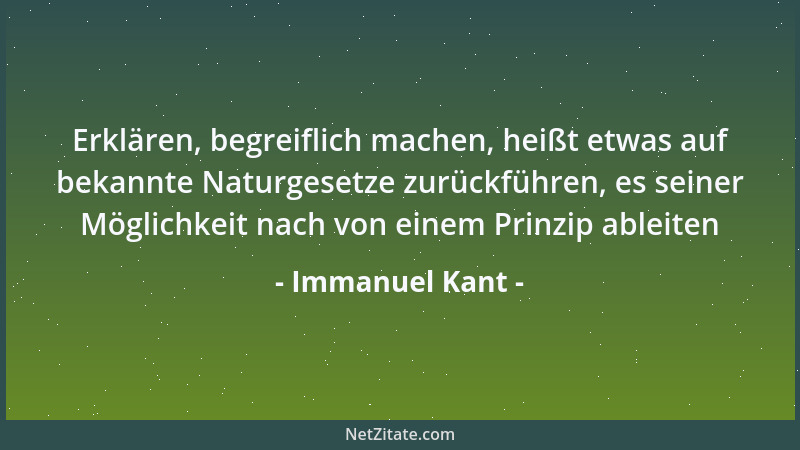 Immanuel Kant - Erklären, begreiflich machen, heißt etwas auf bekannte Naturgesetze zurückführen, es seiner Möglichkeit nac...