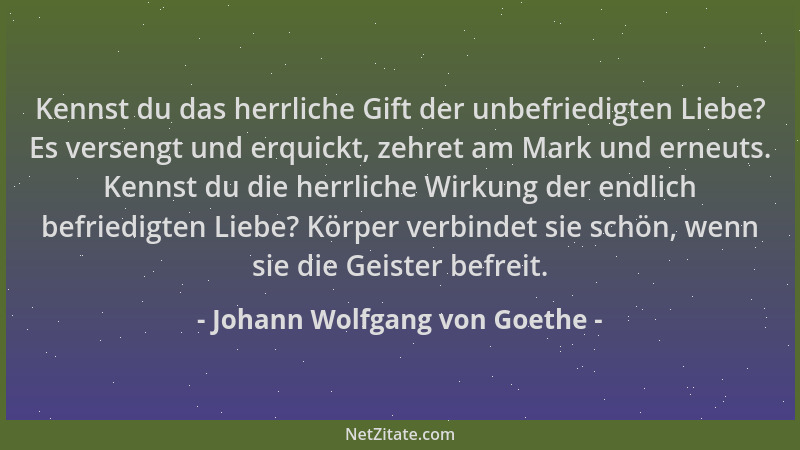 Johann Wolfgang von Goethe - Kennst du das herrliche Gift der unbefriedigten Liebe? Es versengt und erquickt, zehret am Mar...