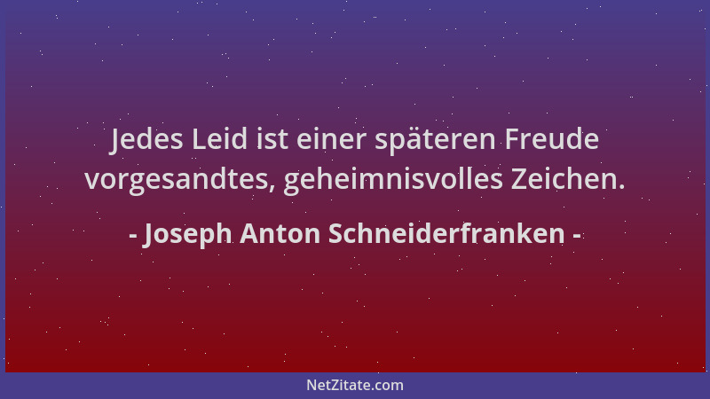 Joseph Anton Schneiderfranken - Jedes Leid ist einer späteren Freude vorgesandtes, geheimnisvolles Zeichen....