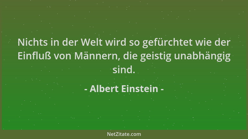 Albert Einstein - Nichts in der Welt wird so gefürchtet wie der Einfluß von Männern, die geistig unabhängig sind....