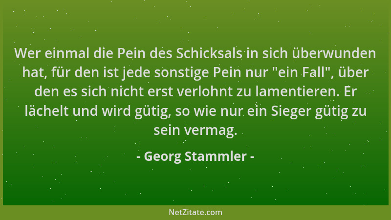 Georg Stammler - Wer einmal die Pein des Schicksals in sich überwunden hat, für den ist jede sonstige Pein nur  "ein Fall ",...