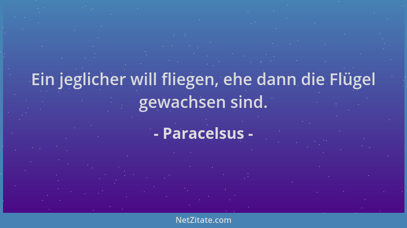 Paracelsus - Ein jeglicher will fliegen, ehe dann die Flügel gewachsen sind....