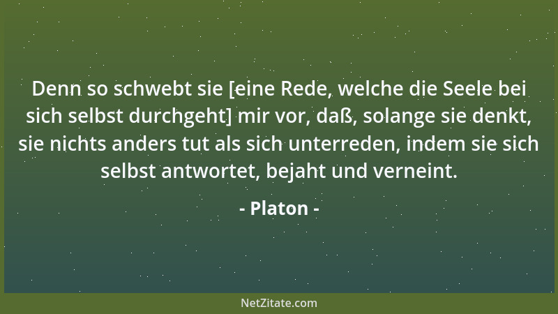 Platon - Denn so schwebt sie [eine Rede, welche die Seele bei sich selbst durchgeht] mir vor, daß, solange sie denkt, sie n...