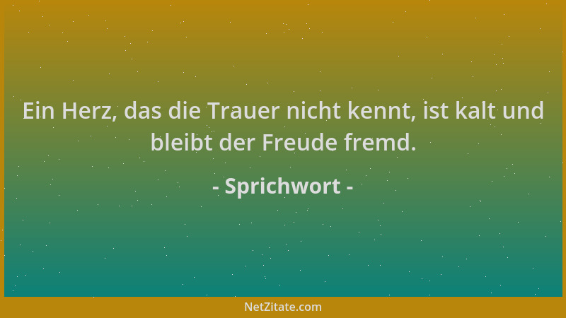 Sprichwort - Ein Herz, das die Trauer nicht kennt, ist kalt und bleibt der Freude fremd....
