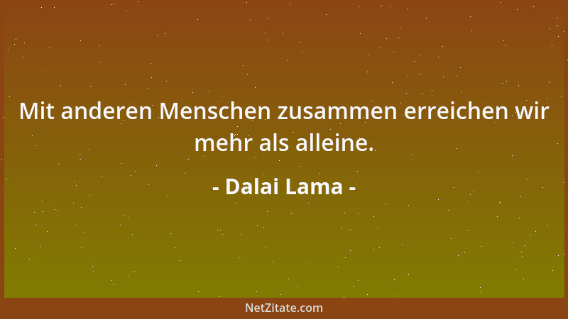 Dalai Lama - Mit anderen Menschen zusammen erreichen wir mehr als alleine....