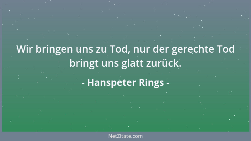Hanspeter Rings - Wir bringen uns zu Tod, nur der gerechte Tod bringt uns glatt zurück....