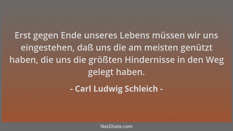 Carl Ludwig Schleich - Erst gegen Ende unseres Lebens müssen wir uns eingestehen, daß uns die am meisten genützt haben, die...