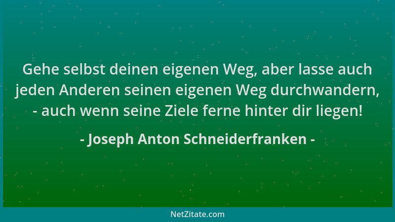 Joseph Anton Schneiderfranken - Gehe selbst deinen eigenen Weg, aber lasse auch jeden Anderen seinen eigenen Weg durchwande...