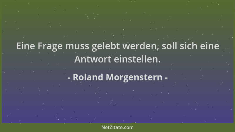 Roland Morgenstern - Eine Frage muss gelebt werden, soll sich eine Antwort einstellen....