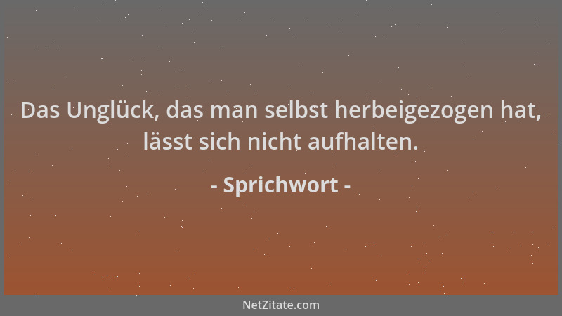 Sprichwort - Das Unglück, das man selbst herbeigezogen hat, lässt sich nicht aufhalten....