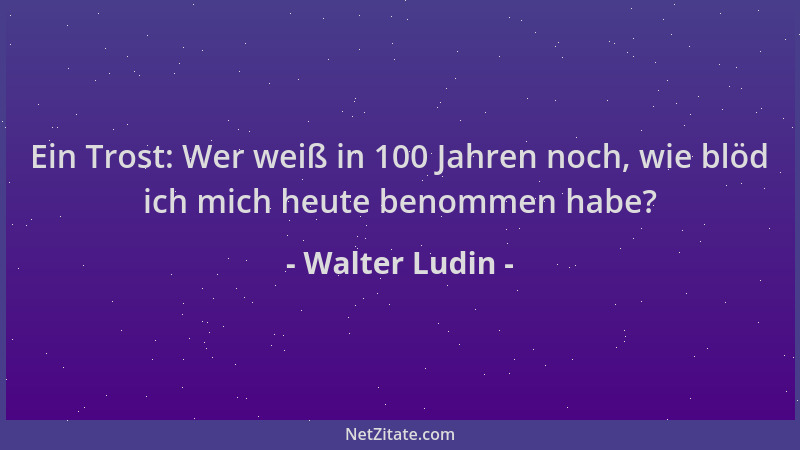 Walter Ludin - Ein Trost: Wer weiß in 100 Jahren noch, wie blöd ich mich heute benommen habe?...