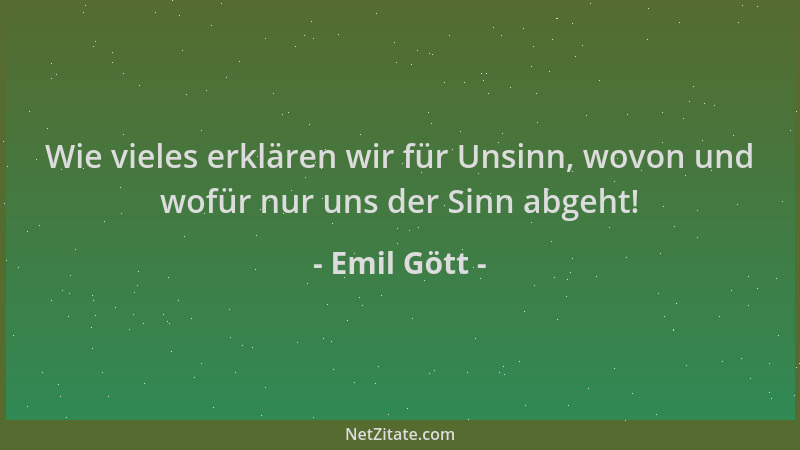 Emil Gött - Wie vieles erklären wir für Unsinn, wovon und wofür nur uns der Sinn abgeht!...