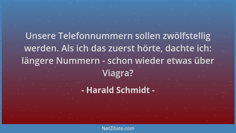 Harald Schmidt - Unsere Telefonnummern sollen zwölfstellig werden. Als ich das zuerst hörte, dachte ich: längere Nummern -...