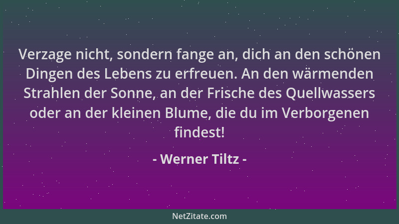 Werner Tiltz - Verzage nicht, sondern fange an, dich an den schönen Dingen des Lebens zu erfreuen. An den wärmenden Strahle...