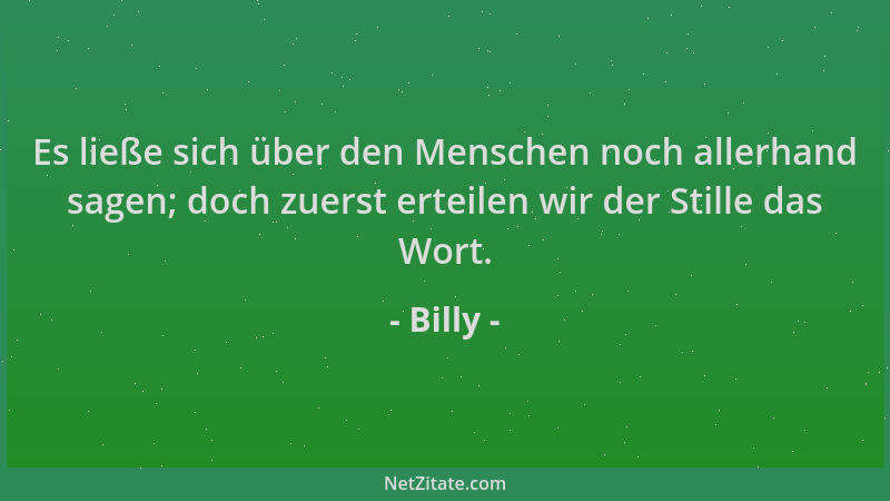 Billy - Es ließe sich über den Menschen noch allerhand sagen; doch zuerst erteilen wir der Stille das Wort....