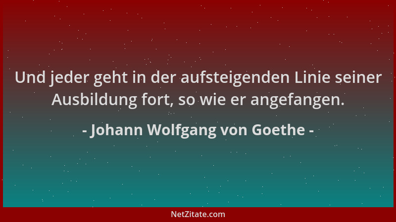 Johann Wolfgang von Goethe - Und jeder geht in der aufsteigenden Linie seiner Ausbildung fort, so wie er angefangen....