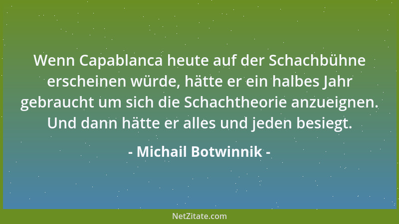 Michail Botwinnik - Wenn Capablanca heute auf der Schachbühne erscheinen würde, hätte er ein halbes Jahr gebraucht um sich...