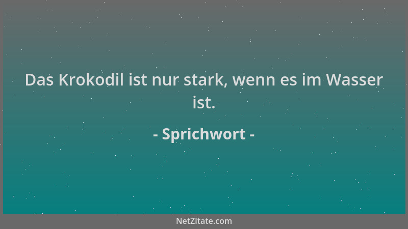 Sprichwort - Das Krokodil ist nur stark, wenn es im Wasser ist....