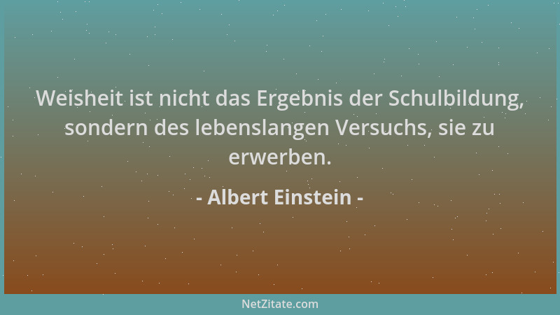 Albert Einstein - Weisheit ist nicht das Ergebnis der Schulbildung, sondern des lebenslangen Versuchs, sie zu erwerben....