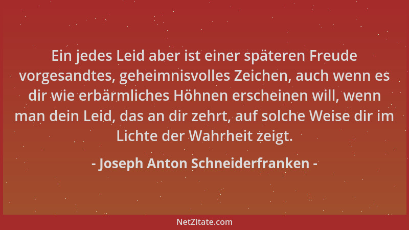 Joseph Anton Schneiderfranken - Ein jedes Leid aber ist einer späteren Freude vorgesandtes, geheimnisvolles Zeichen, auch w...