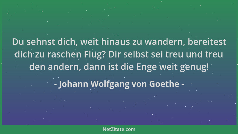 Johann Wolfgang von Goethe - Du sehnst dich, weit hinaus zu wandern, bereitest dich zu raschen Flug? Dir selbst sei treu un...