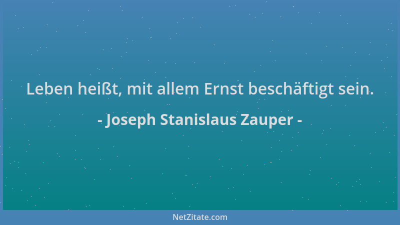 Joseph Stanislaus Zauper - Leben heißt, mit allem Ernst beschäftigt sein....