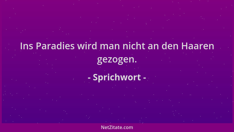Sprichwort - Ins Paradies wird man nicht an den Haaren gezogen....