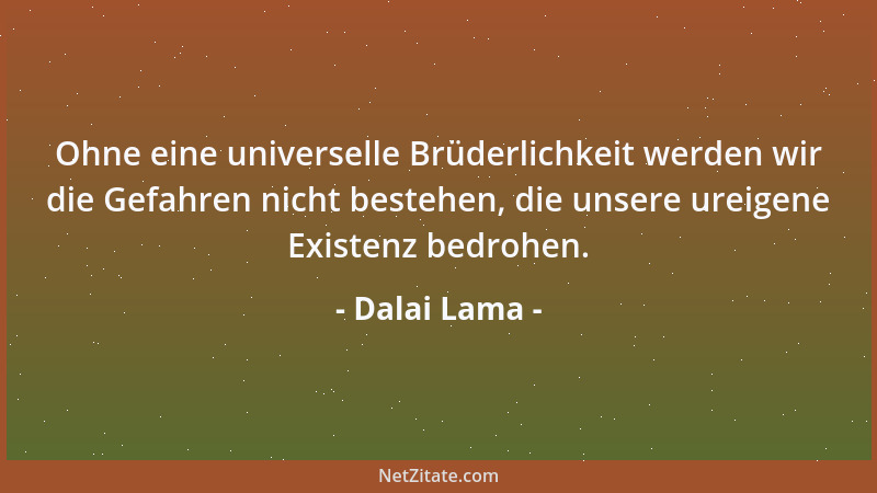 Dalai Lama - Ohne eine universelle Brüderlichkeit werden wir die Gefahren nicht bestehen, die unsere ureigene Existenz bedr...