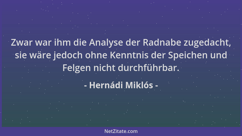 Hernádi Miklós - Zwar war ihm die Analyse der Radnabe zugedacht, sie wäre jedoch ohne Kenntnis der Speichen und Felgen nich...