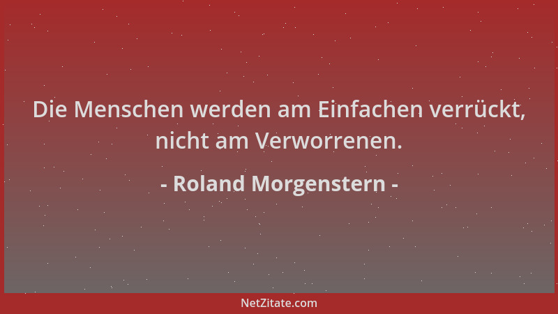Roland Morgenstern - Die Menschen werden am Einfachen verrückt, nicht am Verworrenen....