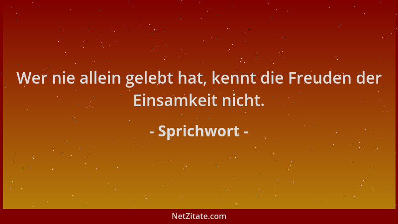 Sprichwort - Wer nie allein gelebt hat, kennt die Freuden der Einsamkeit nicht....