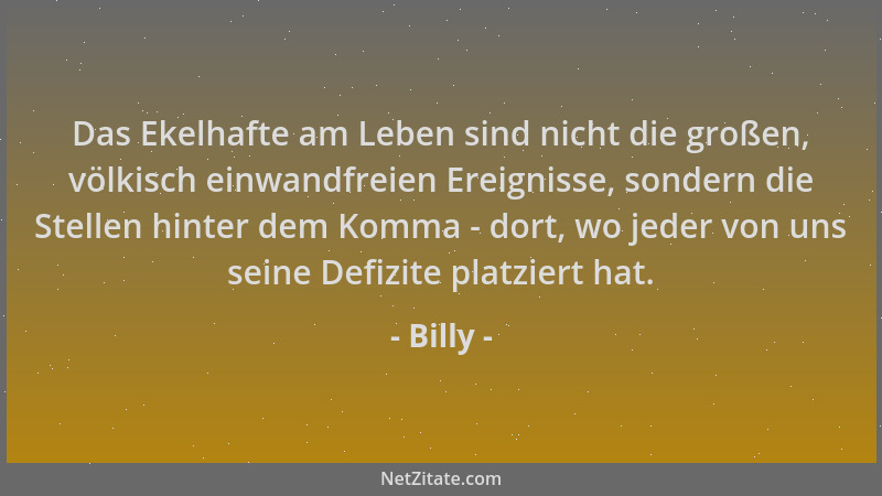 Billy - Das Ekelhafte am Leben sind nicht die großen, völkisch einwandfreien Ereignisse, sondern die Stellen hinter dem Kom...