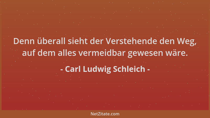 Carl Ludwig Schleich - Denn überall sieht der Verstehende den Weg, auf dem alles vermeidbar gewesen wäre....