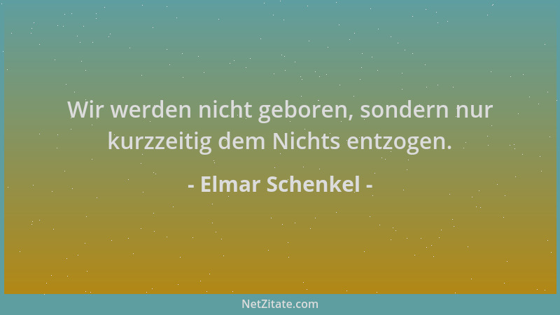 Elmar Schenkel - Wir werden nicht geboren, sondern nur kurzzeitig dem Nichts entzogen....