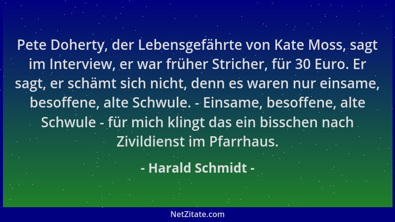 Harald Schmidt - Pete Doherty, der Lebensgefährte von Kate Moss, sagt im Interview, er war früher Stricher, für 30 Euro. Er...
