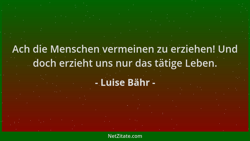Luise Bähr - Ach die Menschen vermeinen zu erziehen! Und doch erzieht uns nur das tätige Leben....