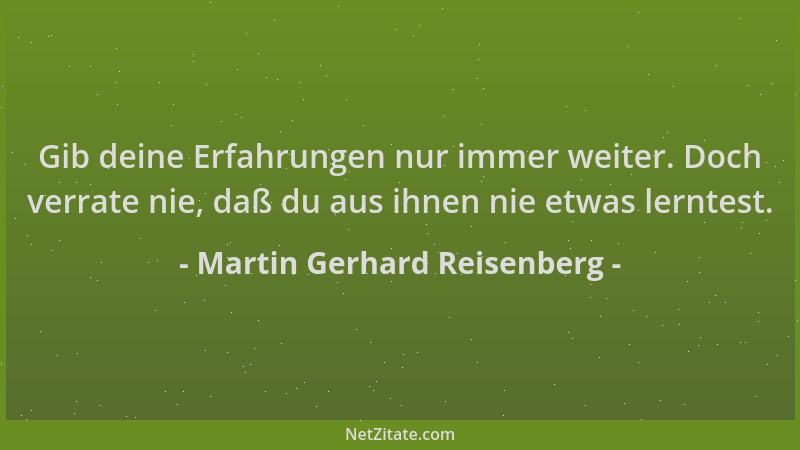 Martin Gerhard Reisenberg - Gib deine Erfahrungen nur immer weiter. Doch verrate nie, daß du aus ihnen nie etwas lerntest....