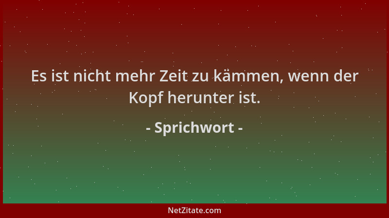 Sprichwort - Es ist nicht mehr Zeit zu kämmen, wenn der Kopf herunter ist....