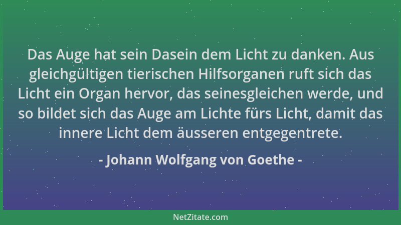 Johann Wolfgang von Goethe - Das Auge hat sein Dasein dem Licht zu danken. Aus gleichgültigen tierischen Hilfsorganen ruft...