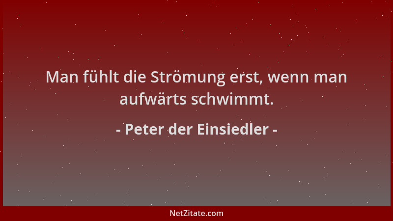 Peter der Einsiedler - Man fühlt die Strömung erst, wenn man aufwärts schwimmt....