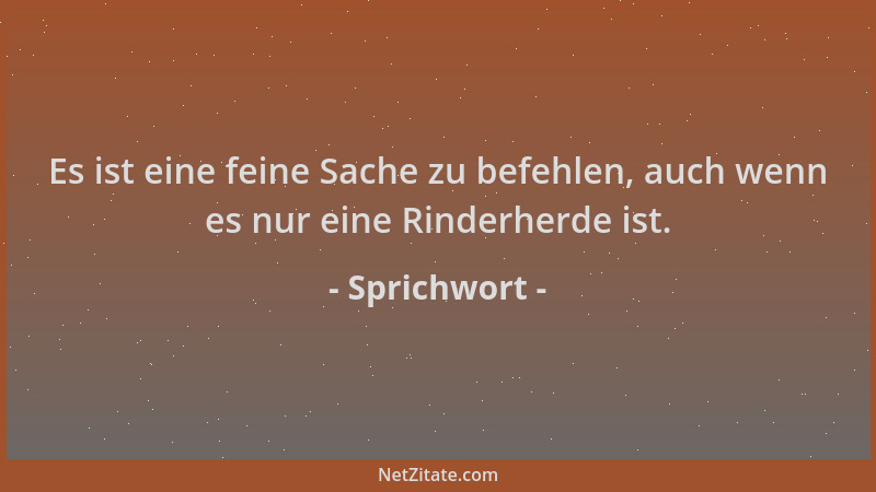 Sprichwort - Es ist eine feine Sache zu befehlen, auch wenn es nur eine Rinderherde ist....