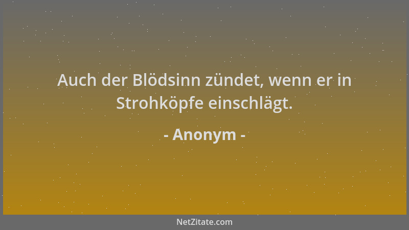 Anonym - Auch der Blödsinn zündet, wenn er in Strohköpfe einschlägt....