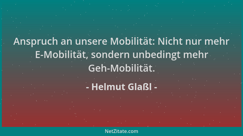 Helmut Glaßl - Anspruch an unsere Mobilität: Nicht nur mehr E-Mobilität, sondern unbedingt mehr Geh-Mobilität....