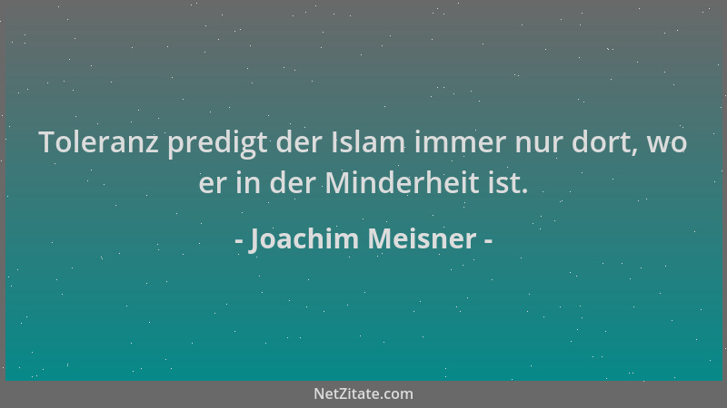 Joachim Meisner - Toleranz predigt der Islam immer nur dort, wo er in der Minderheit ist....
