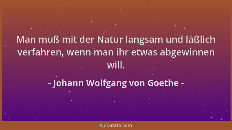 Johann Wolfgang von Goethe - Man muß mit der Natur langsam und läßlich verfahren, wenn man ihr etwas abgewinnen will....